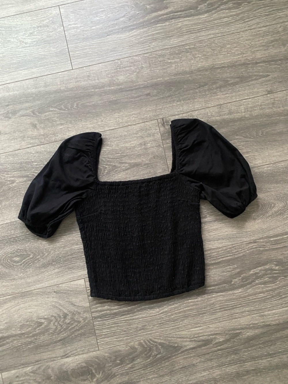 Abercrombie & Fitch Black Square-Neck Puff Sleeve Crop Top